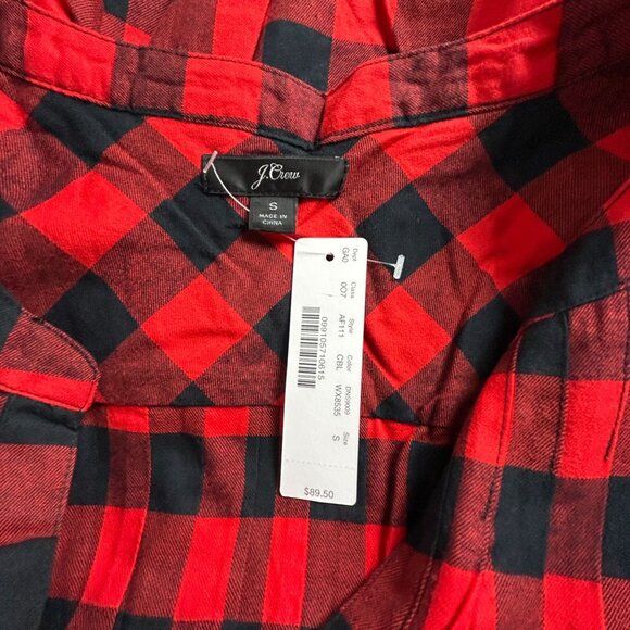 J.Crew Womens Buffalo Check Flannel Open V-Neck Shirt Small Red Black AF111 New - Picture 3 of 7